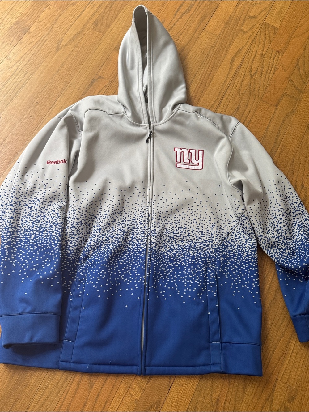 Reebok NY Gradient Zip Hoodie in Gray and Blue with Red Logo. 2XL - Damage